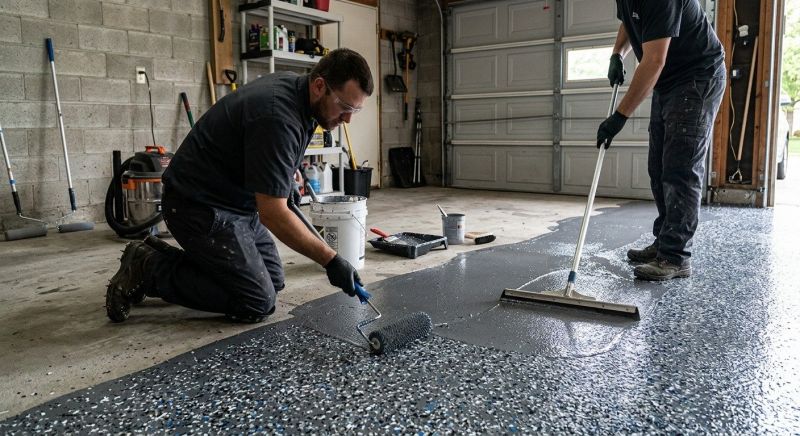 Speckled Garage Floor Painting in Greenville, SC